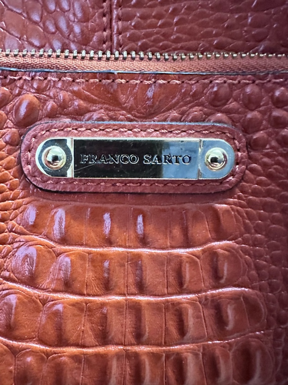 Franco Sarto Croc-Embossed Handbag - Rich Brown with Gold Hardware
